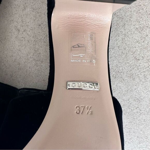 Gucci Madelyn Velvet Crystal Square G Mules Black Block Mid Heel EU 37.5 US 7.5 - Picture 9 of 11